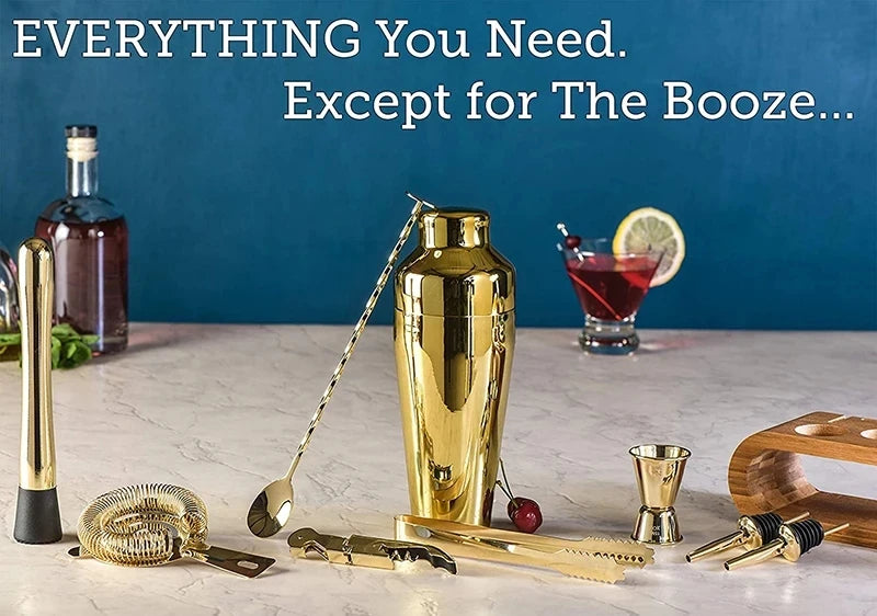 Set de Coctelería Profesional (10 Piezas) con Soporte Elegante de Bambú Zyra