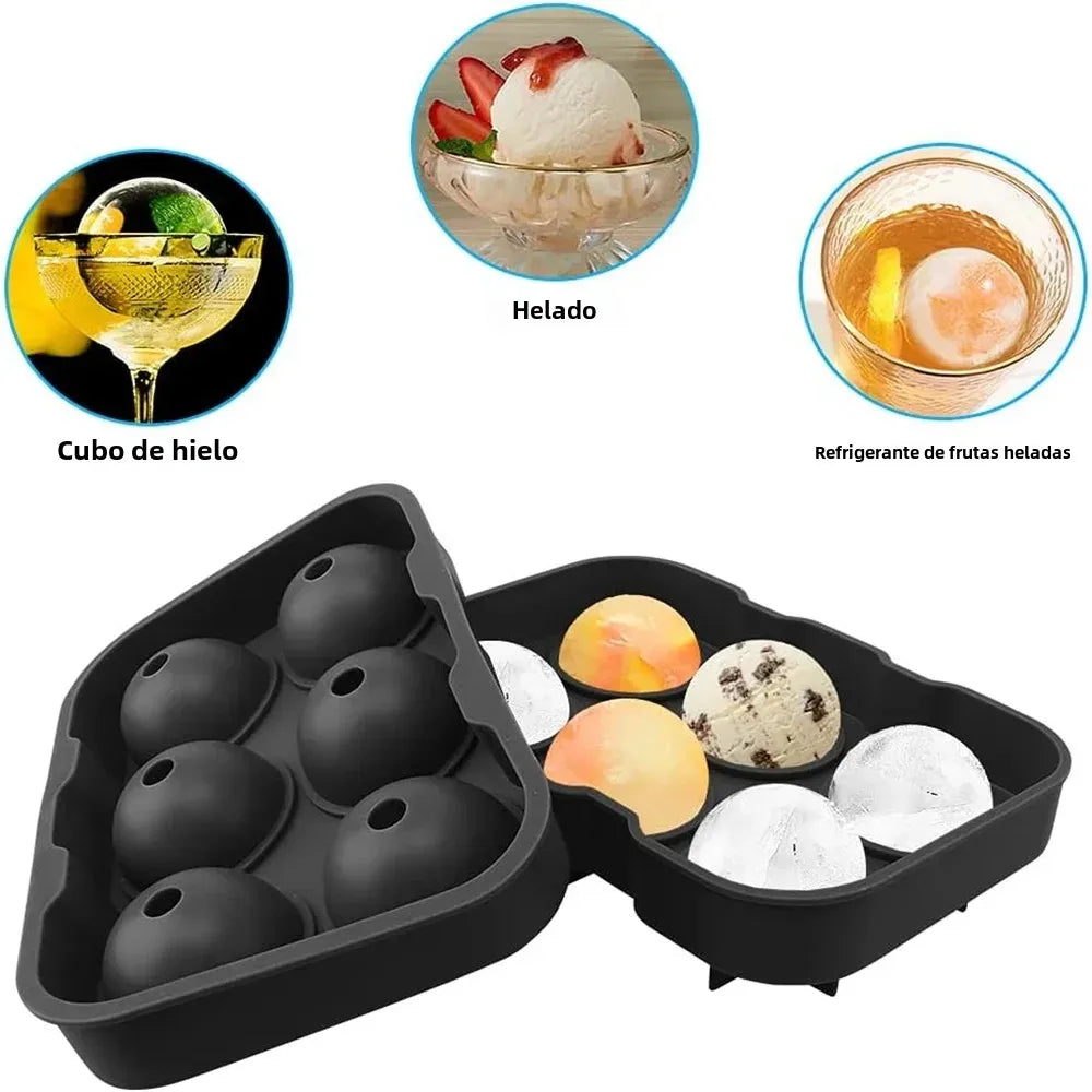 Molde de silicona con tapa diseñado para crear esferas de hielo grandes y redondas (efecto 3D). Es ideal para usar en cócteles y otras bebidas ➡️ Zyra