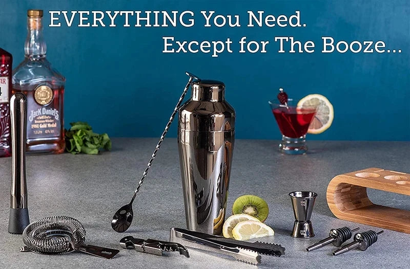 Set de Coctelería Profesional (10 Piezas) con Soporte Elegante de Bambú Zyra